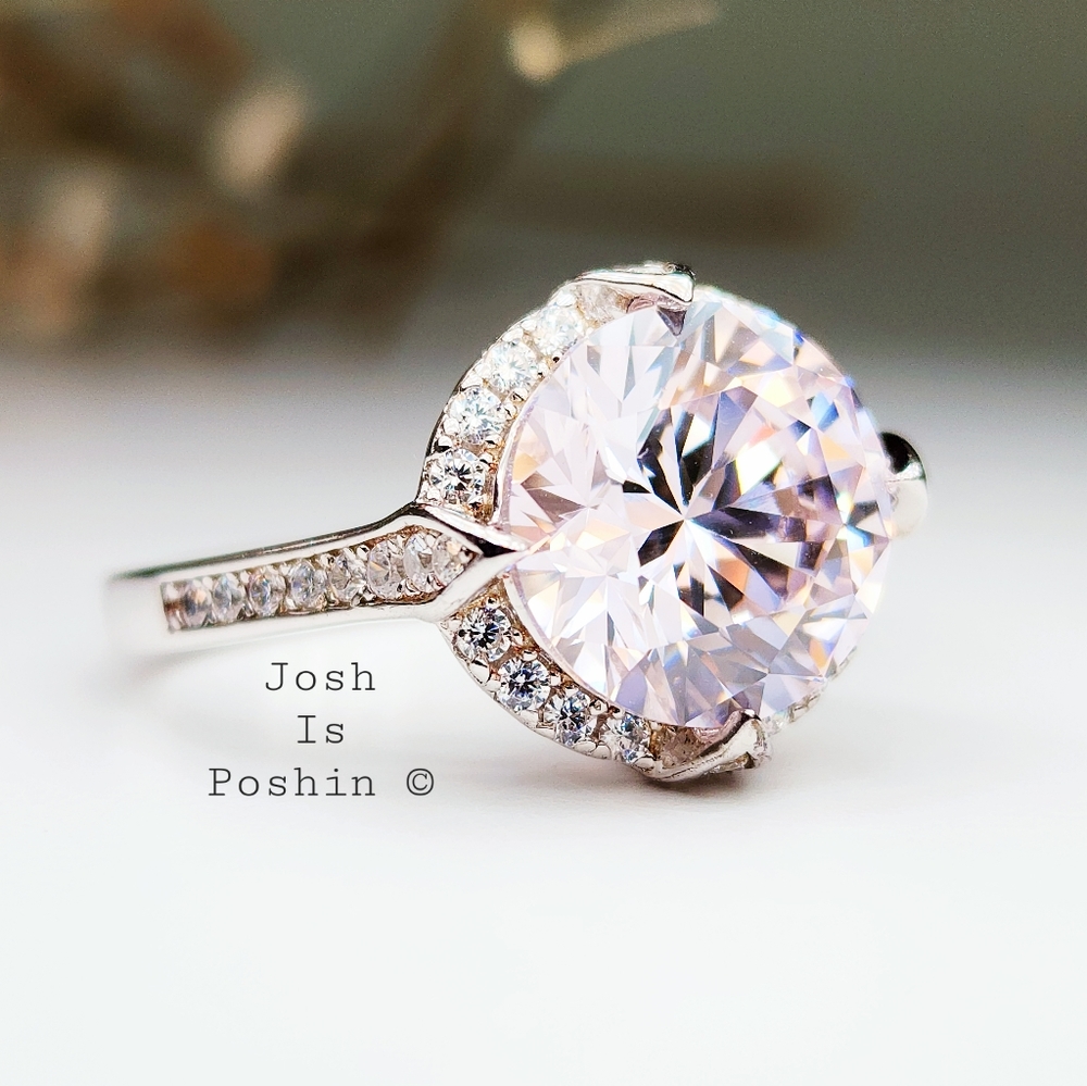 3.55CTW Pink diamond halo ring in sterling silver